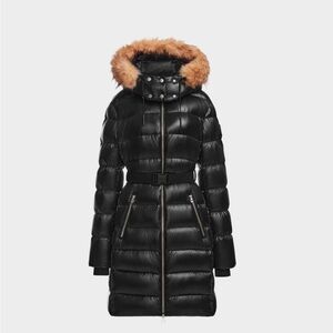 Brand New RUDSAK Lilith Women's Glossy Black Quilted Down Puffer with Faux Fur